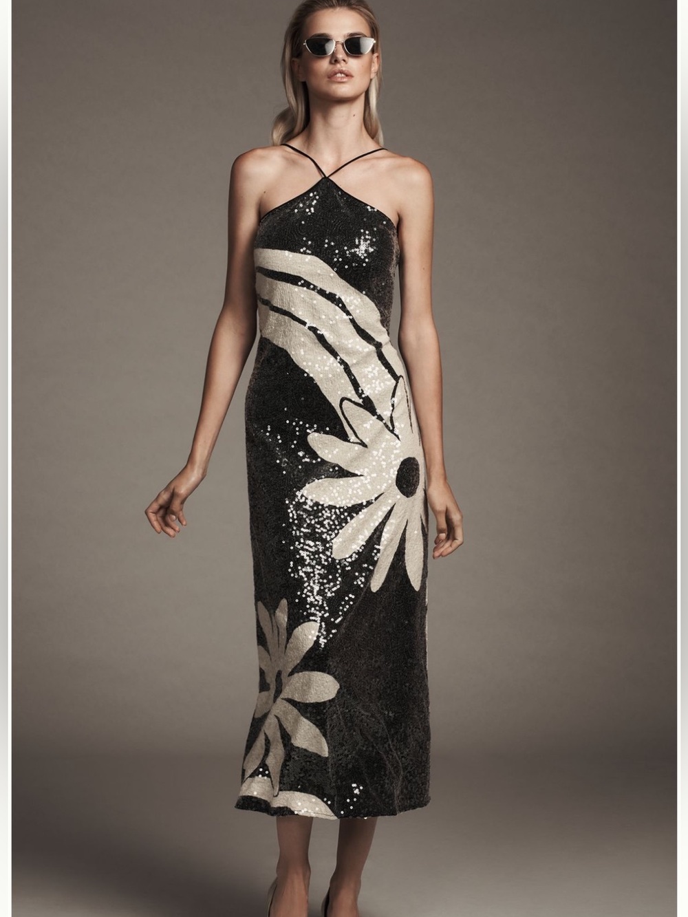 Farm Rio x Anthropologie Halter Sequin Column Midi Dress